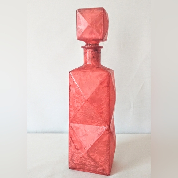 MCM Art Deco Glass Decanter w/ Square Stopper - Marbleized Red - Picture 4 of 9